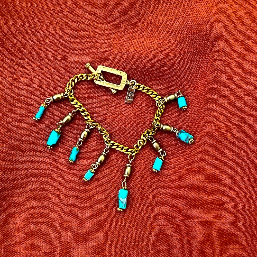 🌞 VANESSA MOONEY Turquoise & Gold Plated Bracelet